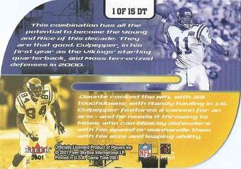 2001 Fleer Game Time - Double Trouble #1 DT Daunte Culpepper / Randy Moss Back
