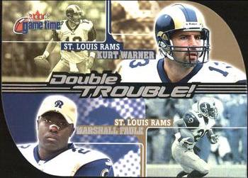 2001 Fleer Game Time - Double Trouble #2 DT Kurt Warner / Marshall Faulk Front