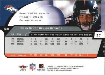 2001 Fleer Game Time - Extra #27 Brian Griese Back
