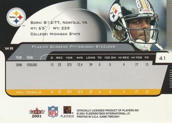 2001 Fleer Game Time - Extra #41 Plaxico Burress Back