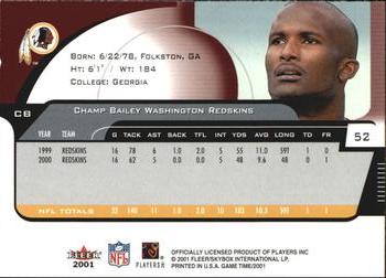 2001 Fleer Game Time - Extra #52 Champ Bailey Back