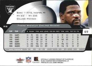 2001 Fleer Game Time - Extra #69 Tyrone Wheatley Back