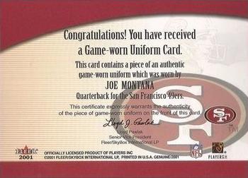2001 Fleer Genuine - Names of the Game #NNO Joe Montana Back