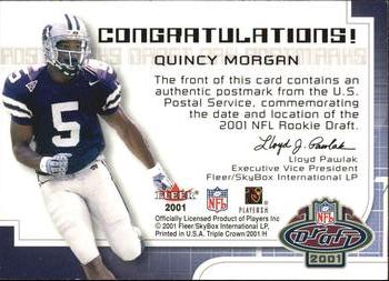 2001 Fleer Hot Prospects - Draft Day Postmarks #NNO Quincy Morgan Back