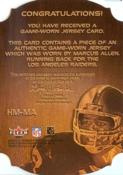 2001 Fleer Legacy - Hall of Fame Material #HM-MA Marcus Allen Back