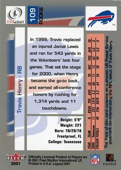 2001 Fleer Legacy - Rookie Postmarks #109 Travis Henry Back