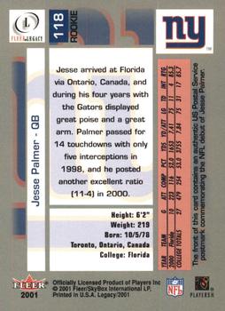 2001 Fleer Legacy - Rookie Postmarks #118 Jesse Palmer Back