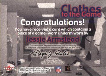2001 Fleer Premium - Clothes to the Game #NNO Jessie Armstead Back