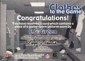 2001 Fleer Premium - Clothes to the Game #NNO E.G. Green Back