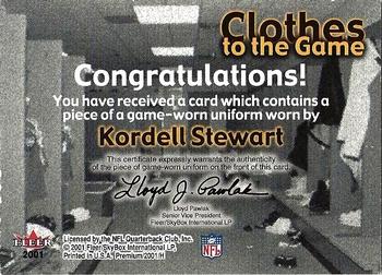 2001 Fleer Premium - Clothes to the Game #NNO Kordell Stewart Back