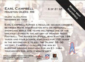 2001 Fleer Premium - Greatest Plays #6 GP Earl Campbell Back