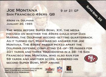 2001 Fleer Premium - Greatest Plays #9 GP Joe Montana Back