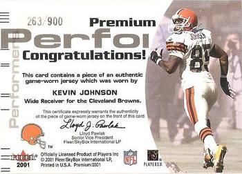 2001 Fleer Premium - Premium Performers Jerseys #NNO Kevin Johnson Back