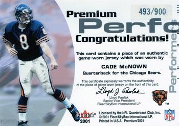 2001 Fleer Premium - Premium Performers Jerseys #NNO Cade McNown Back