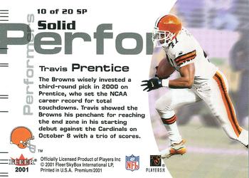 2001 Fleer Premium - Solid Performers #10 SP Travis Prentice Back