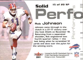 2001 Fleer Premium - Solid Performers #15 SP Rob Johnson Back