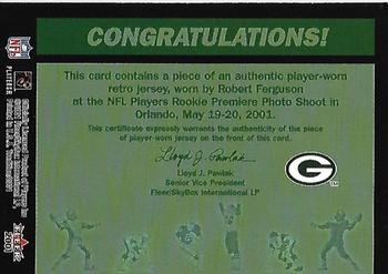 2001 Fleer Tradition - Rookie Retro Threads #NNO Robert Ferguson Back