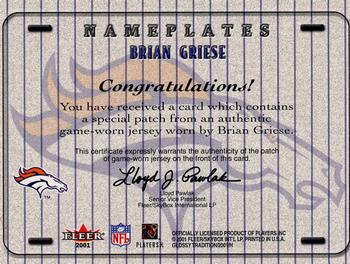 2001 Fleer Tradition Glossy - Nameplates #NNO Brian Griese Back