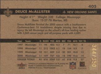 2001 Fleer Tradition Glossy - Rookie Minis #405 Deuce McAllister Back