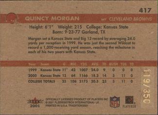 2001 Fleer Tradition Glossy - Rookie Minis #417 Quincy Morgan Back