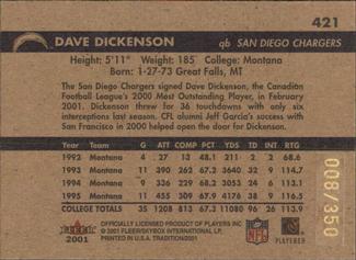 2001 Fleer Tradition Glossy - Rookie Minis #421 Dave Dickenson Back