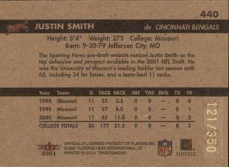 2001 Fleer Tradition Glossy - Rookie Minis #440 Justin Smith Back
