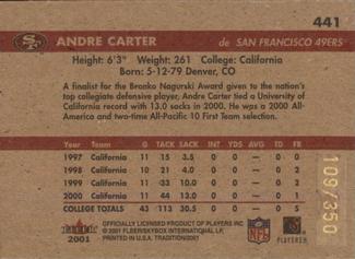 2001 Fleer Tradition Glossy - Rookie Minis #441 Andre Carter Back