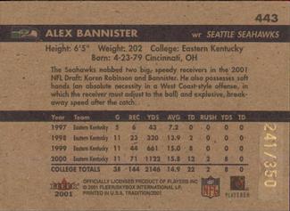 2001 Fleer Tradition Glossy - Rookie Minis #443 Alex Bannister Back