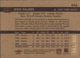 2001 Fleer Tradition Glossy - Rookie Minis #446 Jesse Palmer Back