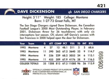 2001 Fleer Tradition Glossy - Rookie Stickers #421 Dave Dickenson Back