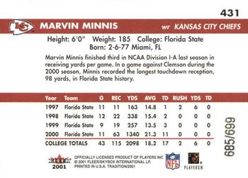 2001 Fleer Tradition Glossy - Rookie Stickers #431 Marvin Minnis Back