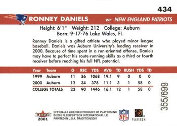 2001 Fleer Tradition Glossy - Rookie Stickers #434 Ronney Daniels Back