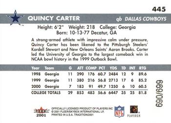 2001 Fleer Tradition Glossy - Rookie Stickers #445 Quincy Carter Back