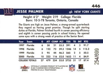 2001 Fleer Tradition Glossy - Rookie Stickers #446 Jesse Palmer Back