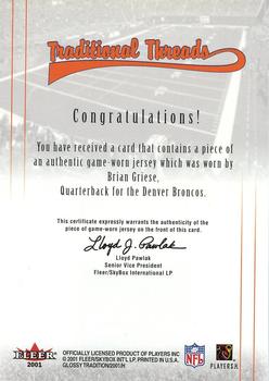 2001 Fleer Tradition Glossy - Traditional Threads #NNO Brian Griese Back