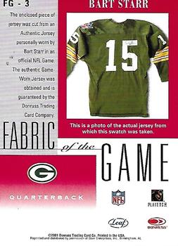 2001 Leaf Certified Materials - Fabric of the Game Bronze #FG-3 Bart Starr Back