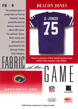 2001 Leaf Certified Materials - Fabric of the Game Bronze #FG-9 Deacon Jones Back