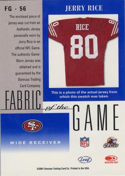 2001 Leaf Certified Materials - Fabric of the Game Bronze #FG-56 Jerry Rice Back