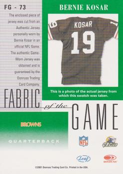 2001 Leaf Certified Materials - Fabric of the Game Bronze #FG-73 Bernie Kosar Back