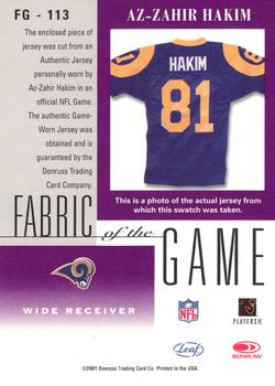 2001 Leaf Certified Materials - Fabric of the Game Bronze #FG-113 Az-Zahir Hakim Back