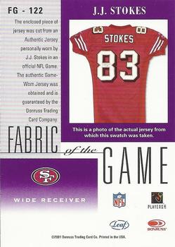 2001 Leaf Certified Materials - Fabric of the Game Bronze #FG-122 J.J. Stokes Back