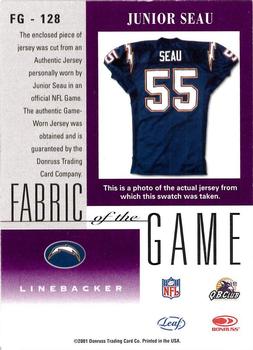 2001 Leaf Certified Materials - Fabric of the Game Bronze #FG-128 Junior Seau Back