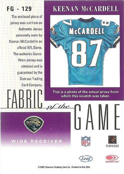 2001 Leaf Certified Materials - Fabric of the Game Bronze #FG-129 Keenan McCardell Back