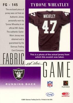 2001 Leaf Certified Materials - Fabric of the Game Bronze #FG-145 Tyrone Wheatley Back
