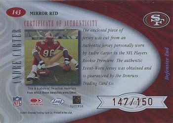 2001 Leaf Certified Materials - Mirror Red #143 Andre Carter Back