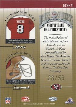 2001 Leaf Rookies & Stars - Dress For Success Prime Cuts #DFS-21 Steve Young Back
