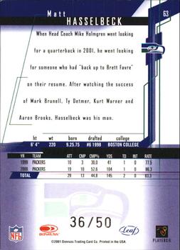 2001 Leaf Rookies & Stars - Longevity #63 Matt Hasselbeck Back