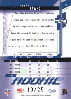 2001 Leaf Rookies & Stars - Longevity #111 Heath Evans Back