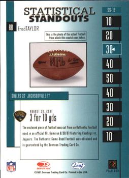 2001 Leaf Rookies & Stars - Statistical Standouts #SS-12 Fred Taylor Back