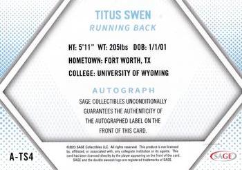 2023 SAGE HIT - Autographs Silver (High Series) #A-TS4 Titus Swen Back